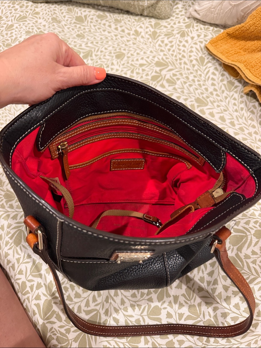 Dooney & Bourke Black Leather Tote with Brown Trim & Handles - Picture 14 of 16